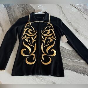 NWT Dolce Cabo Black Jacket with Gold Embroidery size S